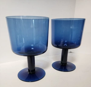 TWO Orrefors PICNIC Midnight Blue Crystal Goblets  Glasses Sweden 5¾" Tall - Picture 1 of 4