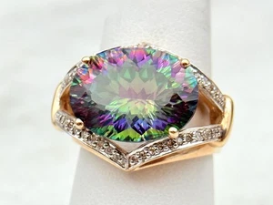 Vintage großer 10k Gelbgold Mystic Topas & Diamant Cocktail Ring Gr. 7 - Bild 1 von 5