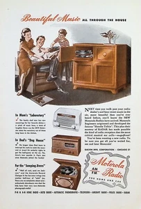 VINTAGE 1940s Print Ad ~Motorola AM-FM Radio ~Beautiful Music...for Home and Car - Picture 1 of 1
