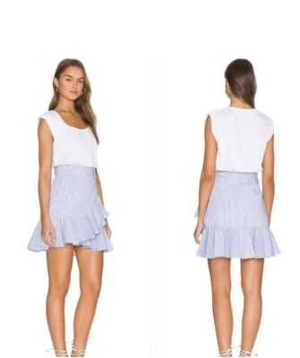 Vestido Corto Veronica Barba Sin Mangas Addyson Volantes Envolvente Talla L en Blanco/Azul Foto 1 de 4