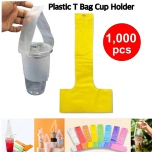 1,000Pc Yellow Plastic Cup Carrier Handle Drink T Delivery Container Hanging Bag - Picture 1 of 10