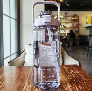 2L Sports Water Bottle Time Marker with Straw Large Gym Travel Drinking Bottle - Picture 1 of 6