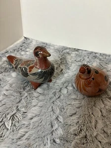 Vintage Clay Hand Painted Mexican Folk Art Pottery Tonala Birds (2) - Picture 1 of 5