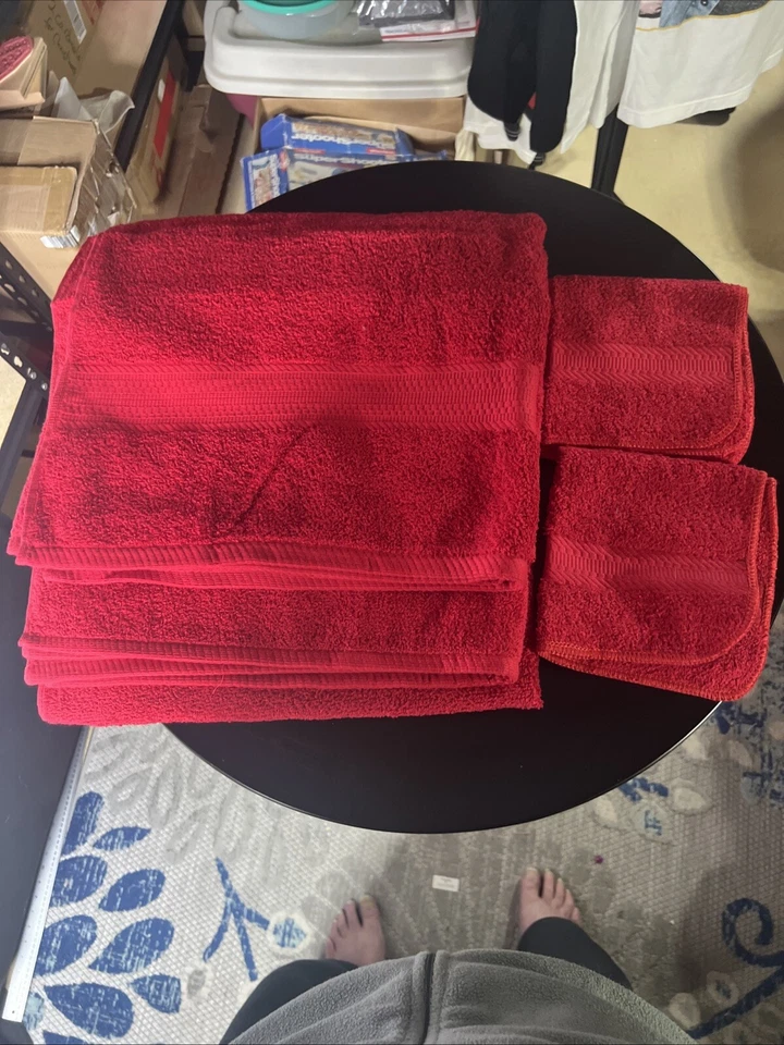 Juego de 2 toallas y 2 paños THE BIG ONE rojo brillante 100 % algodón NUEVO Foto 1 de 4