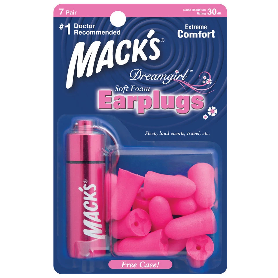 Macks (Mack's) Dreamgirl Soft Foam Earplugs x 7 Pairs + Aluminium Carry Case