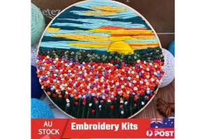 Embroidery Kit Beginner DIY Cross Stitch Kits Pre-Printed Floral Pattern Hoop AU - Picture 1 of 19