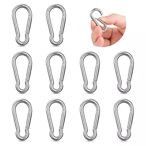 10 PCS Stainless Steel Carabiners Spring Snap Hooks Heavy Duty Keychain Clip NEW - Picture 1 of 12