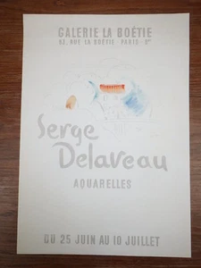 AFFICHE EXPO ORIGINALE : SERGE DELAVEAU Aquarelles Galerie La Boetie VERS 1950 - Picture 1 of 1