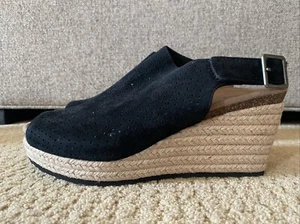 AETREX Sherry NWOB Black Suede Espadrille 41 US 10 Wedge Sandals Slingback - Picture 1 of 13