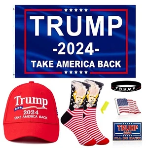 Donald Trump's Flag Embroidered USA Flag MAGA Cap Crew Socks Lapel Pin Wristband - Picture 1 of 23