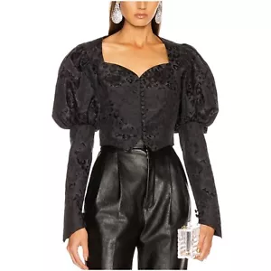 Marianna Senchina verkürzte Bustier Jacke XS schwarz Animal Jacquard Puffärmel - Bild 1 von 13