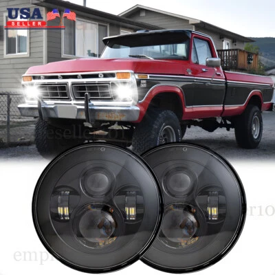 Par de faros LED de 7" haz alto/bajo para camioneta Ford F-100 F-250 F-350 1953-1977 Foto 1 de 4