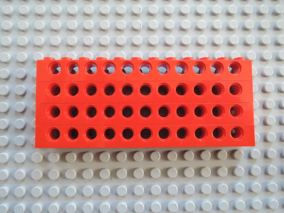 LEGO 4 x Technic Stein 3895 Lochbalken 1x12 11 Löcher rot - Bild 1 von 1