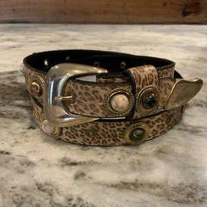 Leatherock USA Leopard Stone Studded Belt Gold Buckle Western Rodeo SZ 36 - Picture 1 of 11
