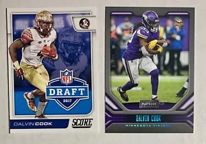 2017 Score Dalvin Cook Draft RC #8, 2019 Playbook PLATINUM /49 SSP #68 LOT(2) - Picture 1 of 2