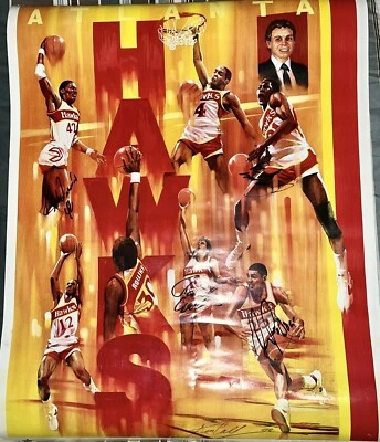 Atlanta Hawks SIGNED 1987 Vintage  team poster. NBA Dominique Wilkins. - Image 1 of 4