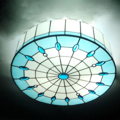 BAYCHEER Antique Tiffany Style Semi-Flush Mount Ceiling Light Fixture Stained Glass Light