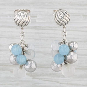Yurman Elements Bead Aquamarine Chalcedony Earrings Sterling Silver 14k Gold - Picture 1 of 7