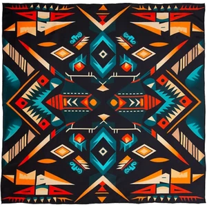 Wyoming Traders Wild Rag Aztec Black Orange 100% Silk Scarf - 34.5" - Picture 1 of 1