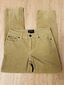 Polo Ralph Lauren Logo cream corduroy pants leather tag girls size 10 - Picture 1 of 9