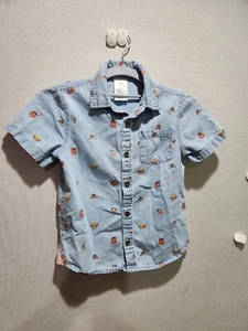 Vtg Disney Store Lion King Soft Denim Button Up Shirt Boys Sz 5/6 Timon Pumba - Picture 1 of 10