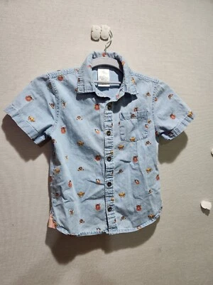 Vtg Disney Store Lion King Soft Denim Button Up Shirt Boys Sz 5/6 Timon Pumba - Image 1 of 4