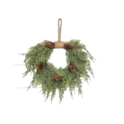 Corona colgante de cedro de 16" con conos de pino verde artificial Foto 1 de 4