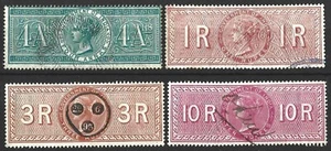 INDIA QV REVENUE STAMPS X 4 USED (B) - Picture 1 of 2