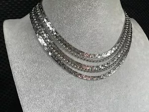 Necklace Silvertone 5 Strand Layered 3 Flat Link-2 Orb Link 12" to 16"L IN7213 - Picture 1 of 9