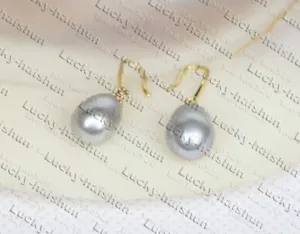 Dangle 11mm drip Gray freshwater pearls Earrings 14KT solid gold hook k925 - Picture 1 of 3