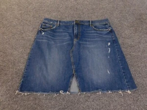 Loft Skirt 18 Blue denim A-line Womens Zip jeans slit distressed - Picture 1 of 11