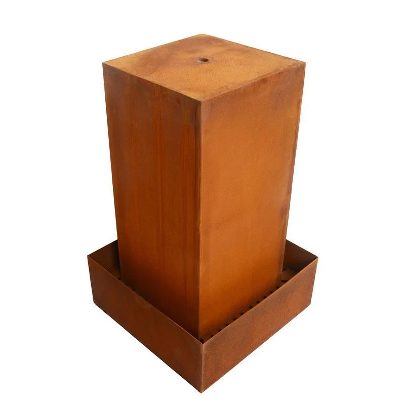 Gartenbrunnen Cortenstahl Brunnen Zierbrunnen Set Springbrunnen Rost 50x50x80 cm - Bild 1 von 4