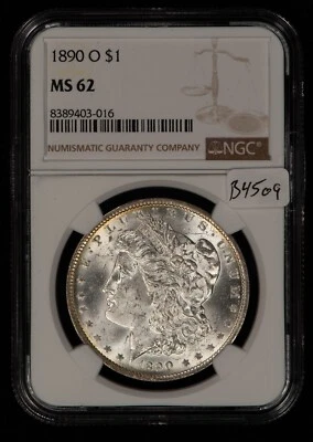 Dólar de plata Morgan 1890-O $1 - llamativo fecha semi clave - NGC MS 62 - SKU-B4509 Foto 1 de 4