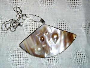 New Fashion MOTHER OF PEARL and REAL PEARLS PENDANT NECKLACE Silver Metal