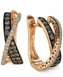 Lab Created Brown Diamond 2.00Ct Round Pretty Hoop Earrings 14K Rose Gold Plated - Picture 1 of 4