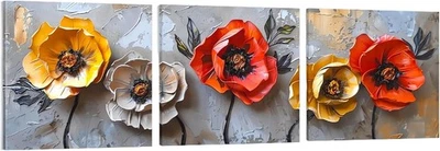 Conjunto de lienzo de arte de pared floral 3D de 3 paneles pinturas florales abstractas modernas texturizadas Foto 1 de 4