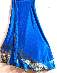 Incredible-art Gonna Vintage Seta Sari Magic Wrap Reversibile Doppio Strato Gonna, - Foto 1 di 6