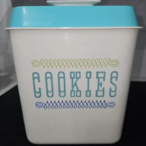 Vintage 60er Aqua Türkis Lustro Ware Kanister Keksdose eckig Kunststoff - Bild 1 von 23