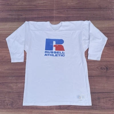 Camiseta estilo fútbol americano manga 3/4 logotipo atlético Russell vintage años 80 para hombre talla XL Foto 1 de 4