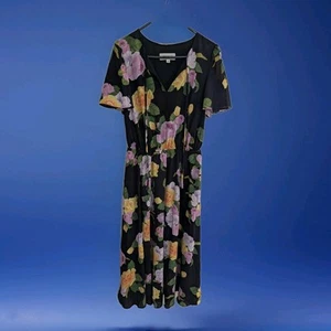 Review Rose Cascade Midi Dress Size 8 Black Floral - Picture 1 of 4
