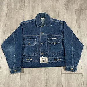 Vtg Burberry London Denim Jacket Type II Design Size Medium Logo Patch Wreath - Picture 1 of 12