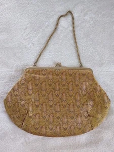 Vintage Silk Golden Colors Clutch Evening Bag 1970s Cottage Product India MCM - Picture 1 of 11