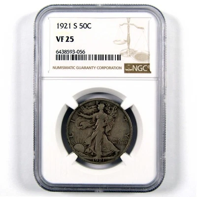1921 S Liberty Walking Half Dollar VF 25 NGC 90% Silver 50c SKU:I10482 - Image 1 of 4