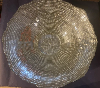 Tigela de vidro prata lantejoulas vintage retrô grande redonda 12", 4" de altura - Imagem 1 de 3