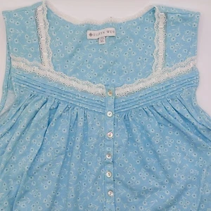 Eileen West Sleeveless Jersey Cotton Chemise Women's XL Ribbon Lace Blue Floral - Picture 1 of 7