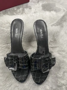 VANELi Womens Black Heels Size 7.5 Buckle Heel Leather - Picture 1 of 5