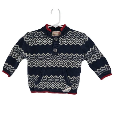 Suéter OshKosh Fair Isle Tejido Pullover Nórdico Henley Invierno Algodón Azul 18M Foto 1 de 4