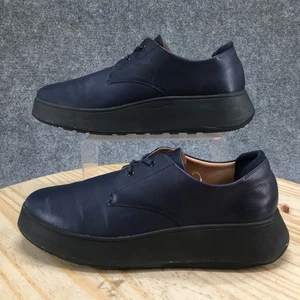 FitFlop Shoes Womens 10 F-Mode Casual Wedge Oxford Sneakers Blue Leather Lace Up - Picture 1 of 17