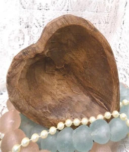 Mini Wooden Heart Bread Dough Bowl, Rustic French Country Carved Centerpiece G, - Picture 1 of 7