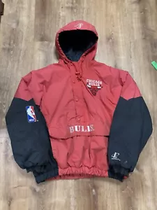 Vintage 90s Chicago Bulls Puffer Jacket Logo Athletic Mens XL Red Black *Flaws - Picture 1 of 16